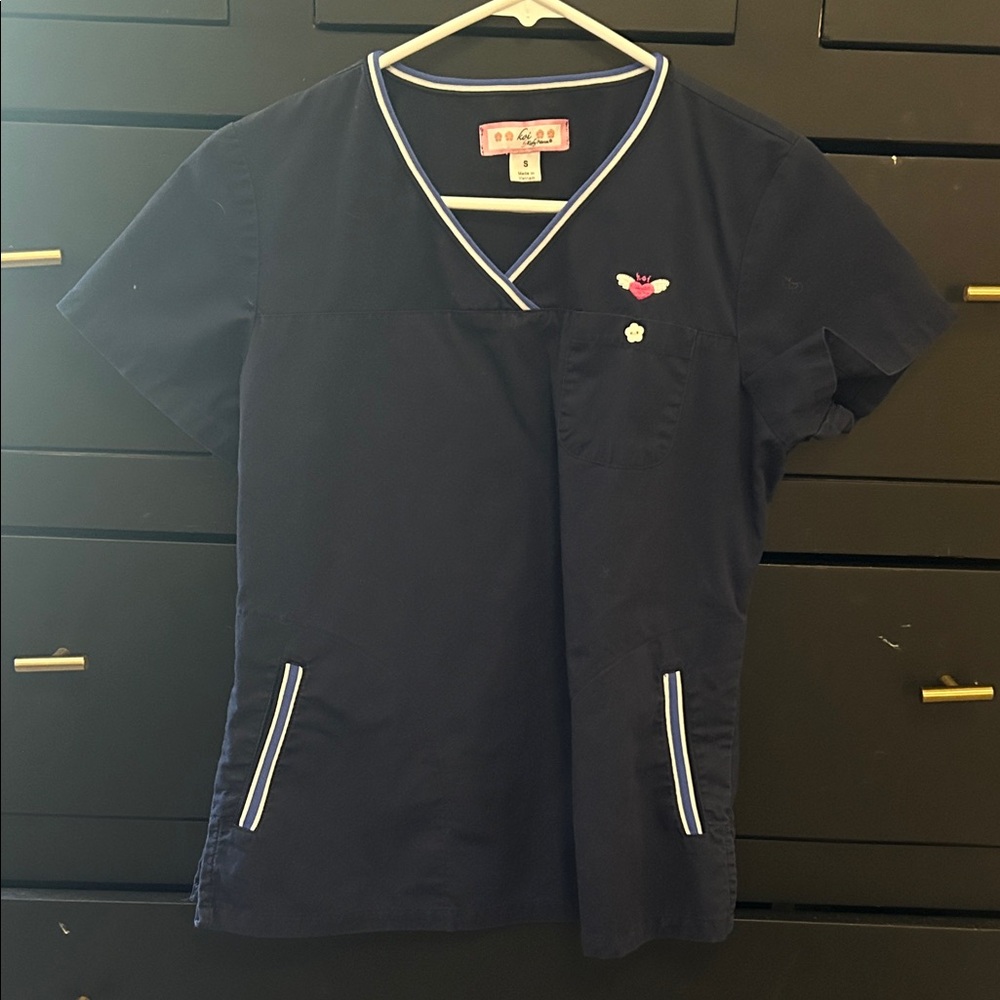Navy Blue Women's Top with White Accents